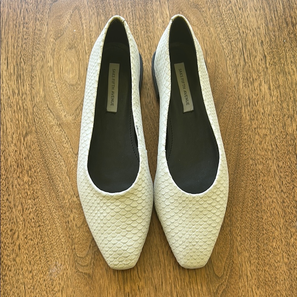 Saks White Embossed Flats
